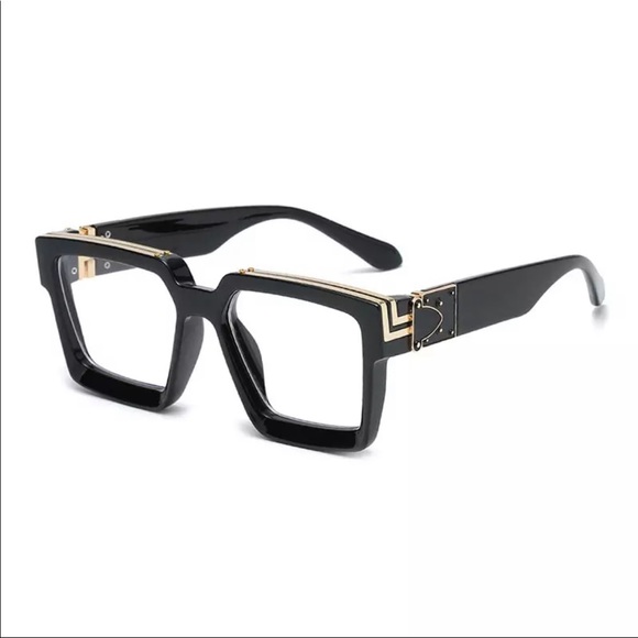 Luxury Brand Men Designer Square Frame Clear Lenses Glasses Gold Black - Picture 4 of 11
